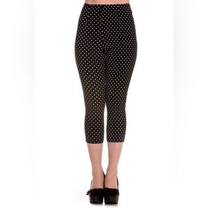 NWOT Hell Bunny Vixen Black and White Polka Dot Retro High Waist Capri Crop L